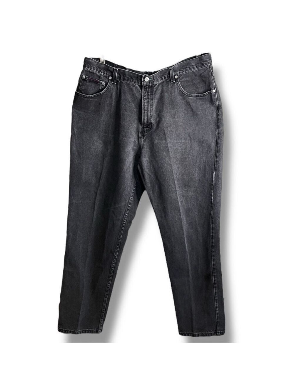 Vintage Tommy Hilfiger Black Denim Jeans Men’s Size 42x32 Relaxed Straight Leg